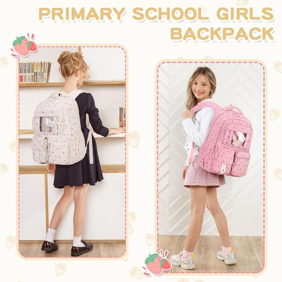 〽️ Girls Beige Strawberry Students Book Bag Kawaii Ita Backpack main image 4